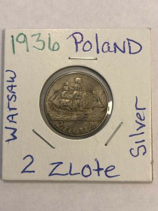 Poland 1936 2 Zlote,  Small, .  750 Silver Coin