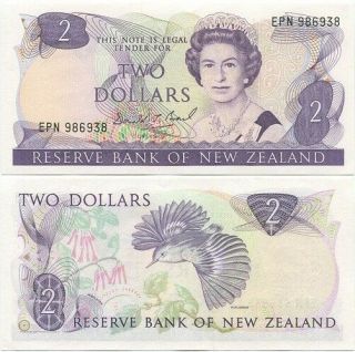 Zealand 2 Dollars 1989 Unc,  P - 170c,  Qeii,  Sign.  Brash