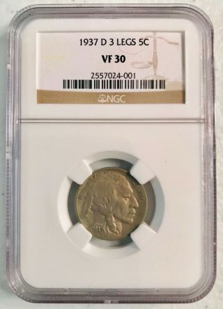 1937d Three Legged Error Indian Head Or Buffalo Nickel - Ngc Vf 30 - Great Coin