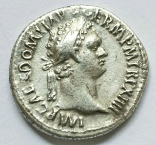 Domitian.  81 - 96 Ad.  Ar 3.  11gr;20mm Denarius.  Laureate Head Right / Minerva