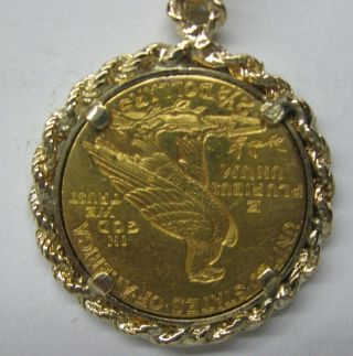 1914 Gold Indian Head 2 1/2 Dollar $2.  5 Quarter Eagle Coin Rope Bezel Pendant 3