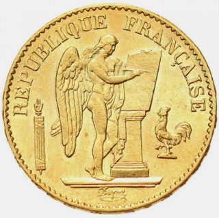 20 Francs 1878 Gold Coin,  Génie.  (lucky Angel) République Française.  Uncirculated