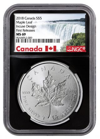 2018 Canada 1 Oz Silver Maple Leaf - Incuse $5 Ngc Ms69 Fr Black Sku52137