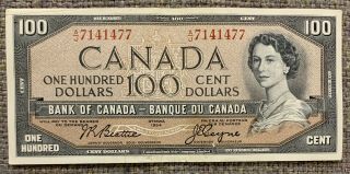 1954 Bank Of Canada $100 - Bc - 43a - S/n: A/j7141477