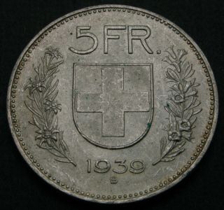 Switzerland 5 Francs 1939 B - Silver - Xf - 1101