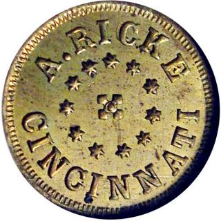 1863 Cincinnati Ohio Civil War Token A Ricke Brass R10 Unique Ngc Ms64