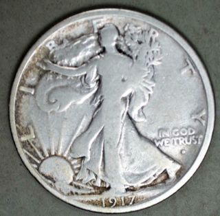 1917 - D Mintmark On Obverse Walking Liberty Half Dollar Silver Coin