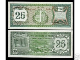 Aruba 25 Florin P3 1986 1st Issue Flag Unc Currency Dutch Money Bill Bank Note