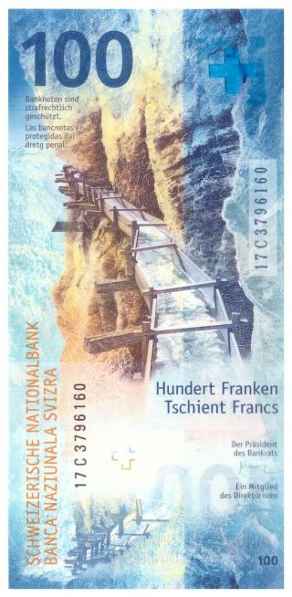 SWITZERLAND 100 FRANCS FRANKEN FRANCHI 2019 (2017) UNC P - IMMEDIATE 3