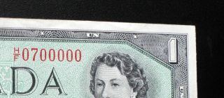 1954 Bank Of Canada $1 Dollar Fancy 2 Digit Serial H/f 0700000 Bc - 37b - I