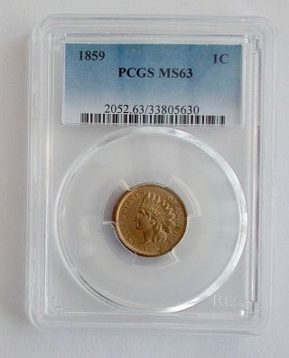 1859 Indian Head One Cent Coin Graded Ms 63 By Pcgs 1st Year; One Of A Kind