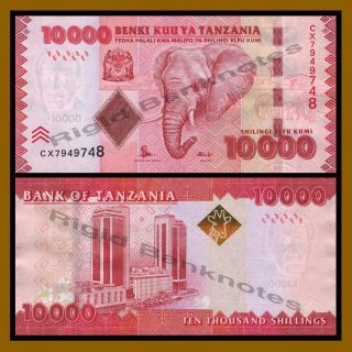 Tanzania 10000 (10,  000) Shillings (shilingi),  2010 - 2015 P - 44 Elephant Unc