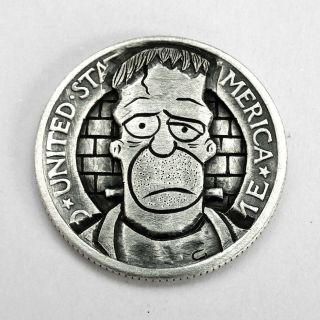 Hobo Nickel Homerstein Simpson Hand Carved Engraved Us Silver Mercury Dime Coin