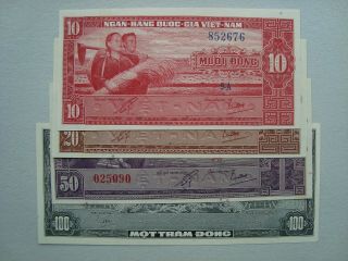 4 Pces South Viet Nam National Bank 10,  20,  50 And 100 Dong Unc