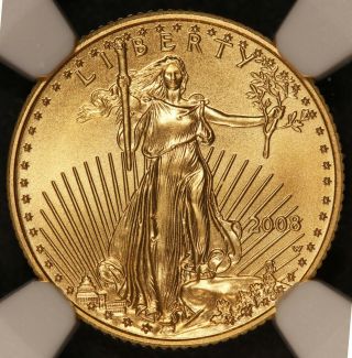 2008 - W U.  S.  $5 Gold Burnished Eagle 1/10 Oz Coin - Ngc Ms 70