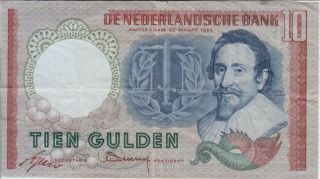 Netherlands Banknote P85 - 5010 10 Gulden 23.  3.  1953 Pfx Bud,  F - Vf We Combine