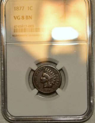 Ngc Vg - 8 Bn 1877 Indian Head Cent Solid Key - Date Specimen