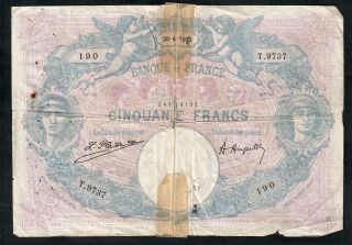 50 Francs Bleu Et Rose 1923