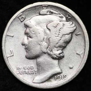 Fine 1919 D Mercury Silver Dime Coin