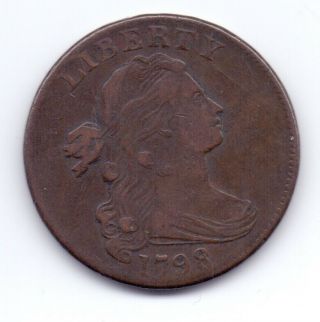 Rare 1798 Usa Large Cent,  1/100,  Hair Style 2,  Draped Bust Gf - Vf