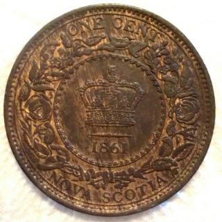 1861 Canada Nova Scotia Cent Km 8.  2 Bronze Coin Great Detail