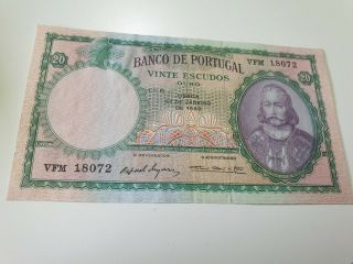 20 Escudos 1959 Banknote Portugal Very Fine