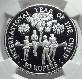 1980 Seychelles Archipelago Year Of Child Silver 50rupee Coin Ngc I80047