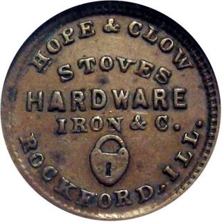 1863 Rockford Illinois Civil War Token Hope & Clow Padlock R6 Ngc