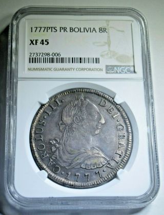 1777 Pr Ngc Xf - 45 Spanish Silver 8 Reales Eight Real Us Colonial Era Dollar Coin