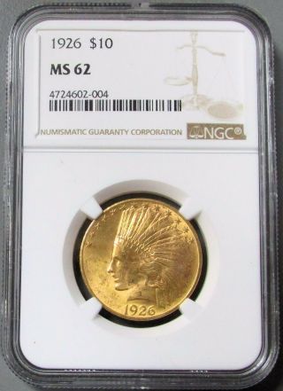 1926 Gold Us $10 Indian Head Eagle Coin Ngc State 62 Ms 62