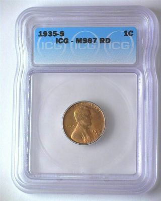 1935 - S LINCOLN WHEAT CENT ICG MS67 RED VALUED AT $6500 2