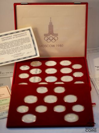 1980 Russia Moscow Olympic Silver (. 900) Coin Set W/ Box & (asw 20.  24 Oz)
