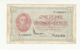 Seychelles 1 Rupee 1943 Circ.  P7a Kgvi @