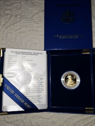 1994 - W American Gold Eagle Proof (1/4 Oz) $10 In Ogp
