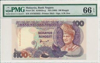 Bank Negara Malaysia 100 Ringgit Nd (1988) Pmg 66epq