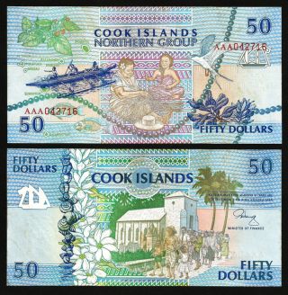 Cook Islands 50 Dollars 1992 Unc With Some Stain,  Aaa Prefix,  P - 10