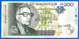 Mauritius 200 Rupees 2013 Prefix BR Maurice Island 2