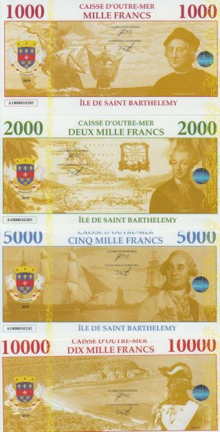 Saint Barthelemy Set 4 Unusual/fantasy Notes 1000 2000 5000 10000 2019