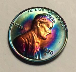 1970 D Bu Lincoln Cent Monster Rainbow Toned