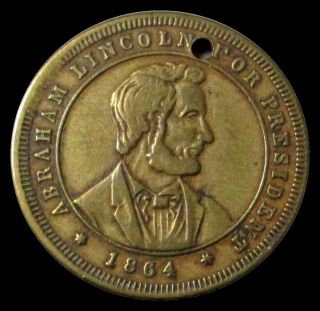 1864 Campaign Abraham Lincoln For President 31 Mm Gilt Brass Token Al 1864 - 10