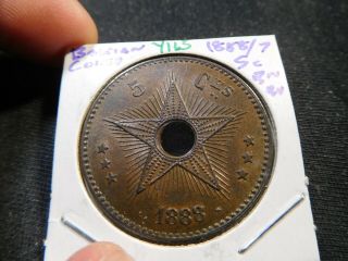 Y165 Belgian Congo 1888 Overdate " 7 " 5 Centimes Bu Brown