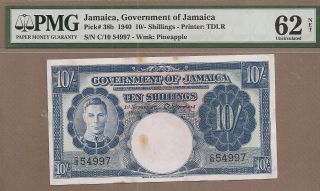 Jamaica: 10 Shillings Banknote,  (unc Pmg62),  P - 38b,  01.  11.  1940,