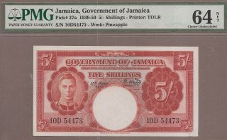 Jamaica: 5 Shillings Banknote,  (unc Pmg64),  P - 37a,  15.  06.  1950,