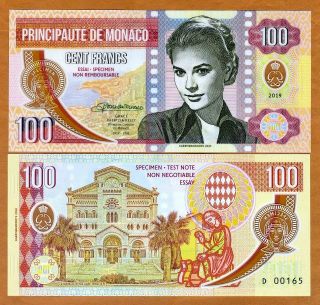 Monaco,  100 Francs,  2019 Private Issue Clear Window Polymer Grace Kelly