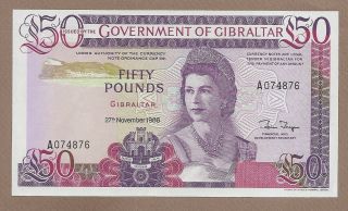 Gibraltar: 50 Pounds Banknote,  (unc),  P - 24,  27.  11.  1986,