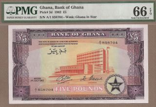 Ghana: 5 Pounds Banknote,  (unc Pmg66),  P - 3d,  01.  07.  1962,