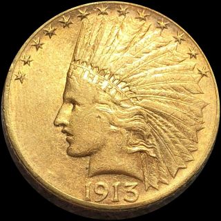 1913 - S Gold $10 Eagle Near Uncirculated Indian Lustrous San Fran Au Coin Nr