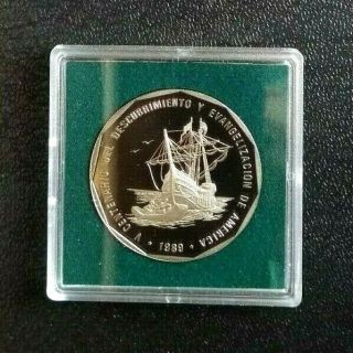 1989 Dominican Republic Un Peso Proof 500 Centenary.