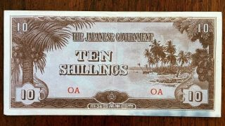 Oceania Japanese Occupation 10 Shillings Banknote Nd (1942) P.  3a G - Extremely Fine