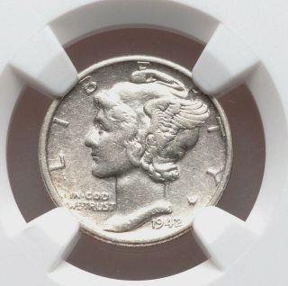 1942/41 1942/1 Ngc Au Details Rare Overdate Mercury Silver Dime Key Variety Coin